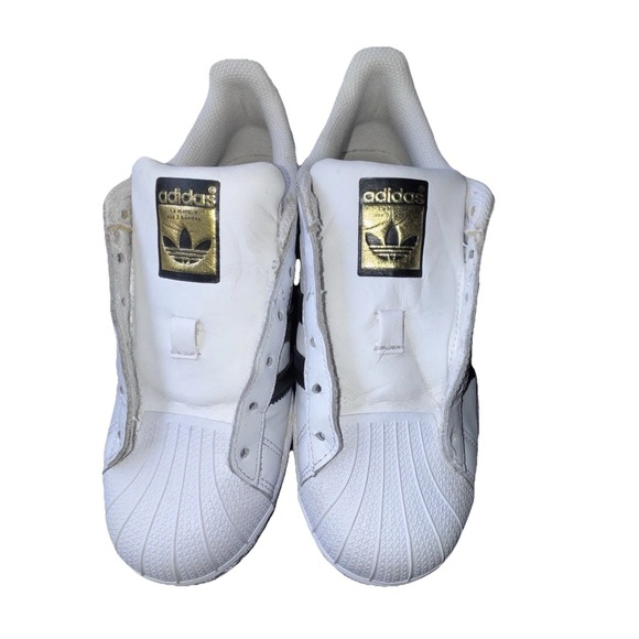 Adidas Superstar Classic White Black Stripe Sneakers - Size 3.5 Women's No Laces - Picture 3 of 9